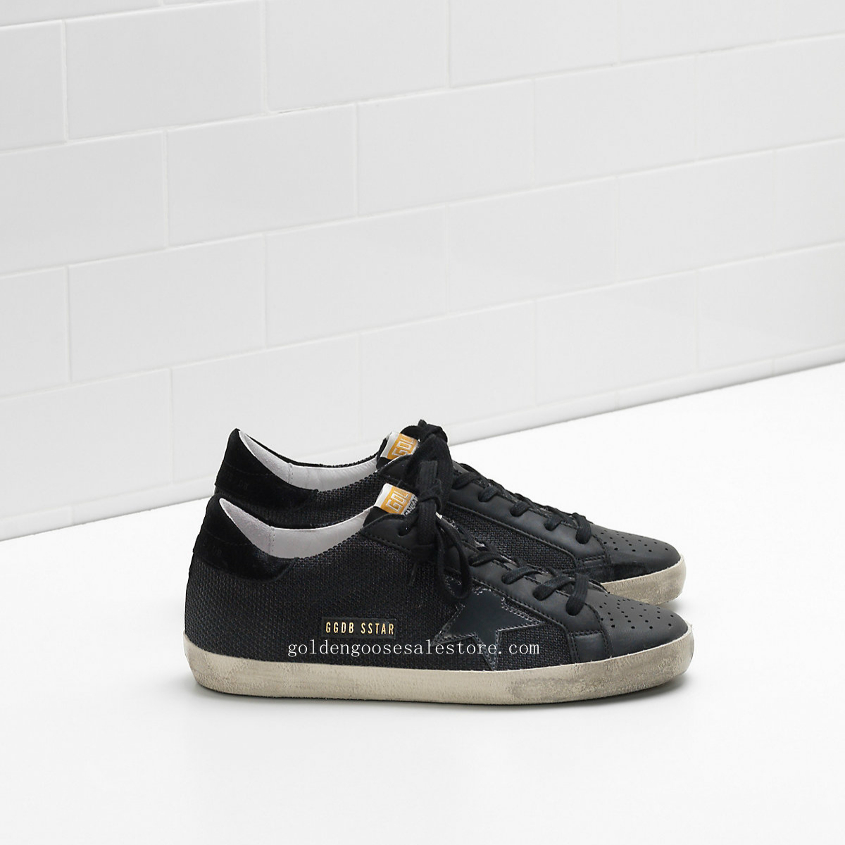 Golden Goose Deluxe Brand Super Star Sneakers In Technical Mesh And Shiny Leather Star G30WS590A98